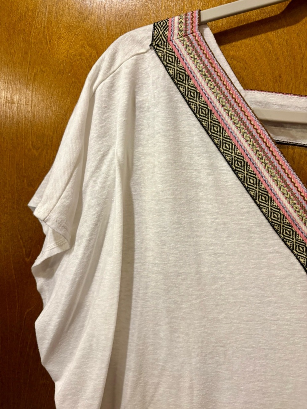 Cato White V-Neck Top with Pink & Black Embroidered Trim - Picture 2 of 6